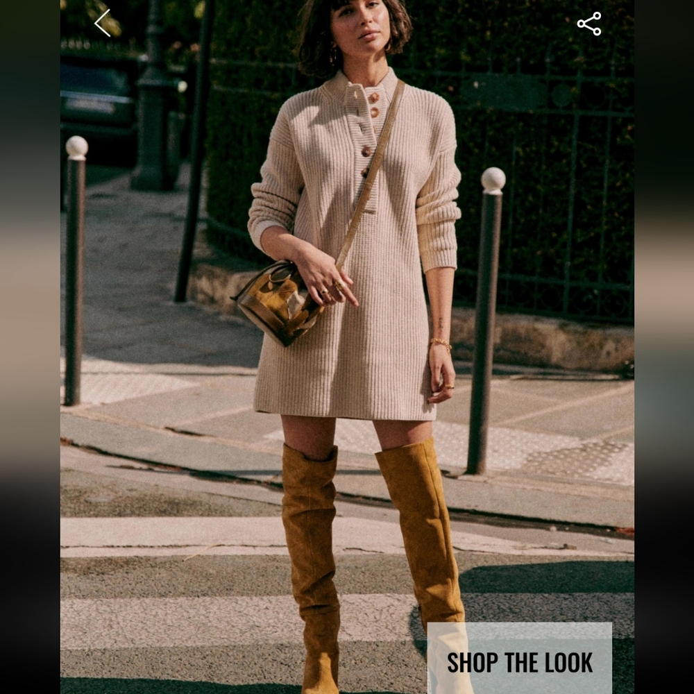 Sezane Luan Cotton/wool Cream Knit Dress - Picture 1 of 11